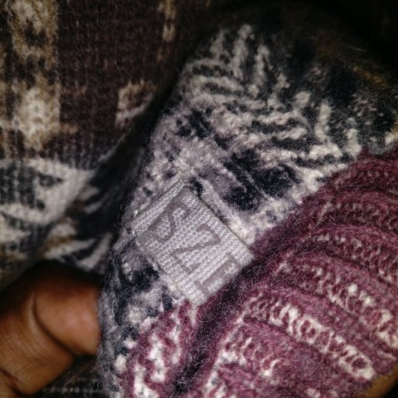 size XL Brown Asymmetrical collar Patchwork design Oversized sweater 100%WOOL - Picture 9 of 10